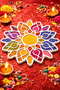 Sunburst Lotus Wooden Rangoli